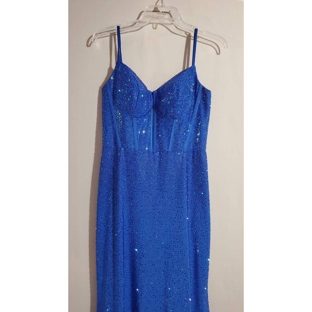 Sherri Hill Corset Rhinestone Maxi Gown Womens Size 8 Prom Homecoming Dress Blue - Picture 3 of 15